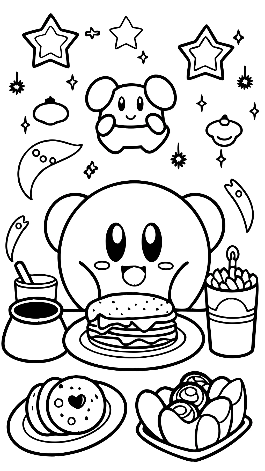 Página para colorear del desayuno de Kirby